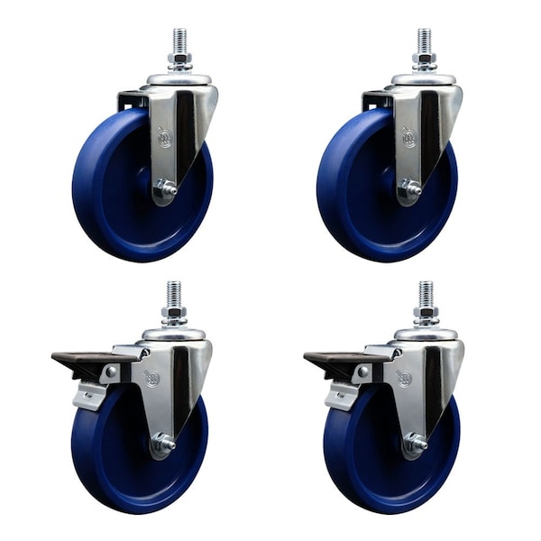 Service Caster 5 Inch Solid Polyurethane 10 MM Threaded Stem Caster Set 2 Brakes SCC SCC-TS20S514-SPUS-M1015-2-PLB-2 - main